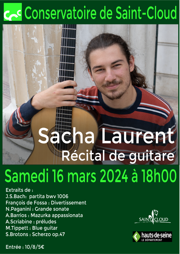 Récital de guitare : Sacha Laurent <br><strong>samedi 16 mars 2024<br>Auditorium</strong>