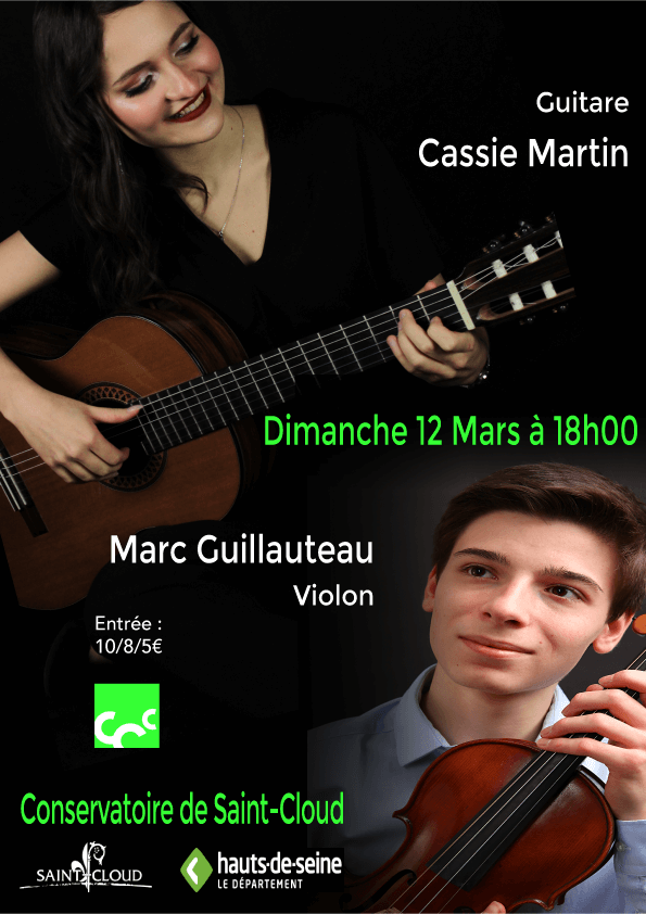 Duo guitare et violon<br><strong>Dimanche 12 Mars 2023 à 18h00<br>à l’auditorium</strong>