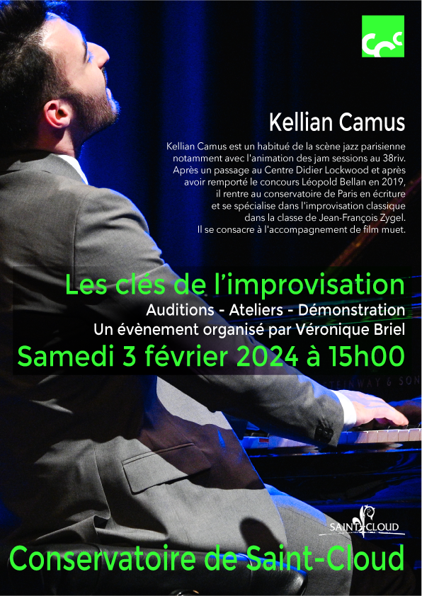 Kellian Camus : Les clés de l’improvisation<br><strong>samedi 3 février 2024 <br> à 15h00 à l’Auditorium</strong>